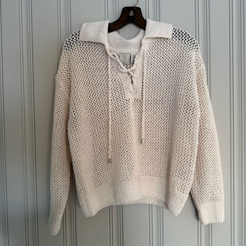 Iridescent SPARKLING Joie Cream Lace-Up Knit Sweater